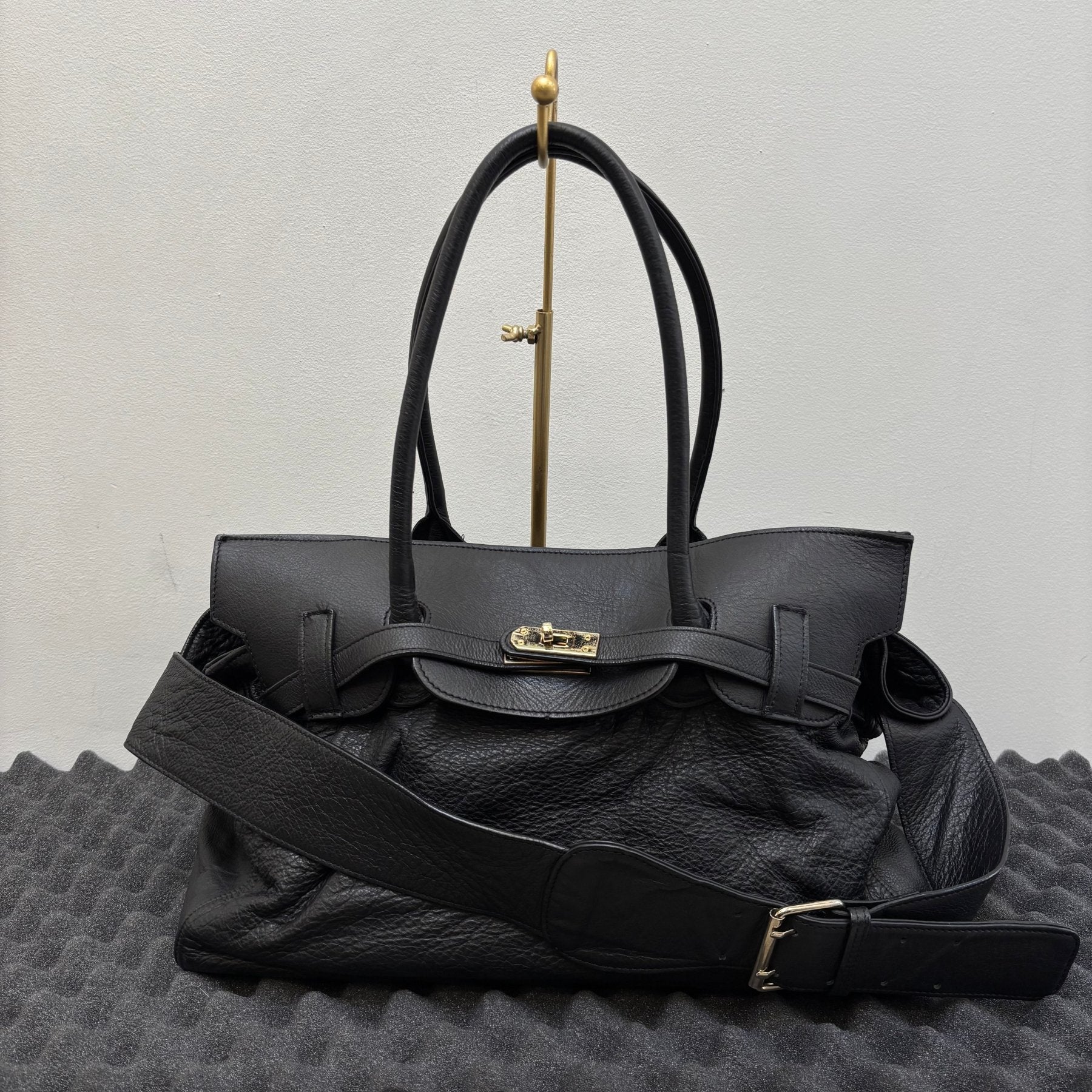 Large Textured Leather Firkin Shoulder Bag