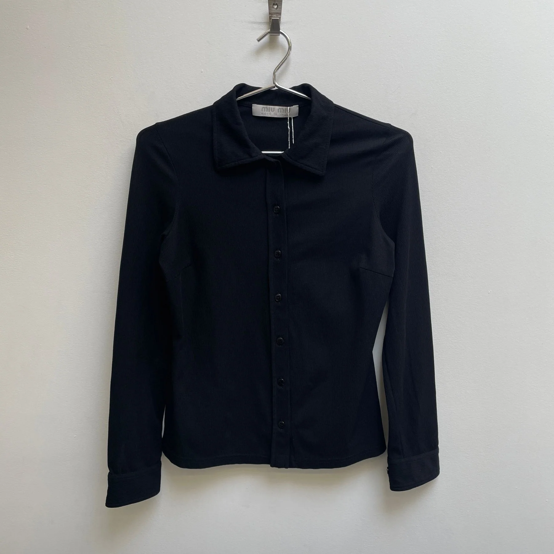 00s MIU MIU Ribbed Button Up Collared Top