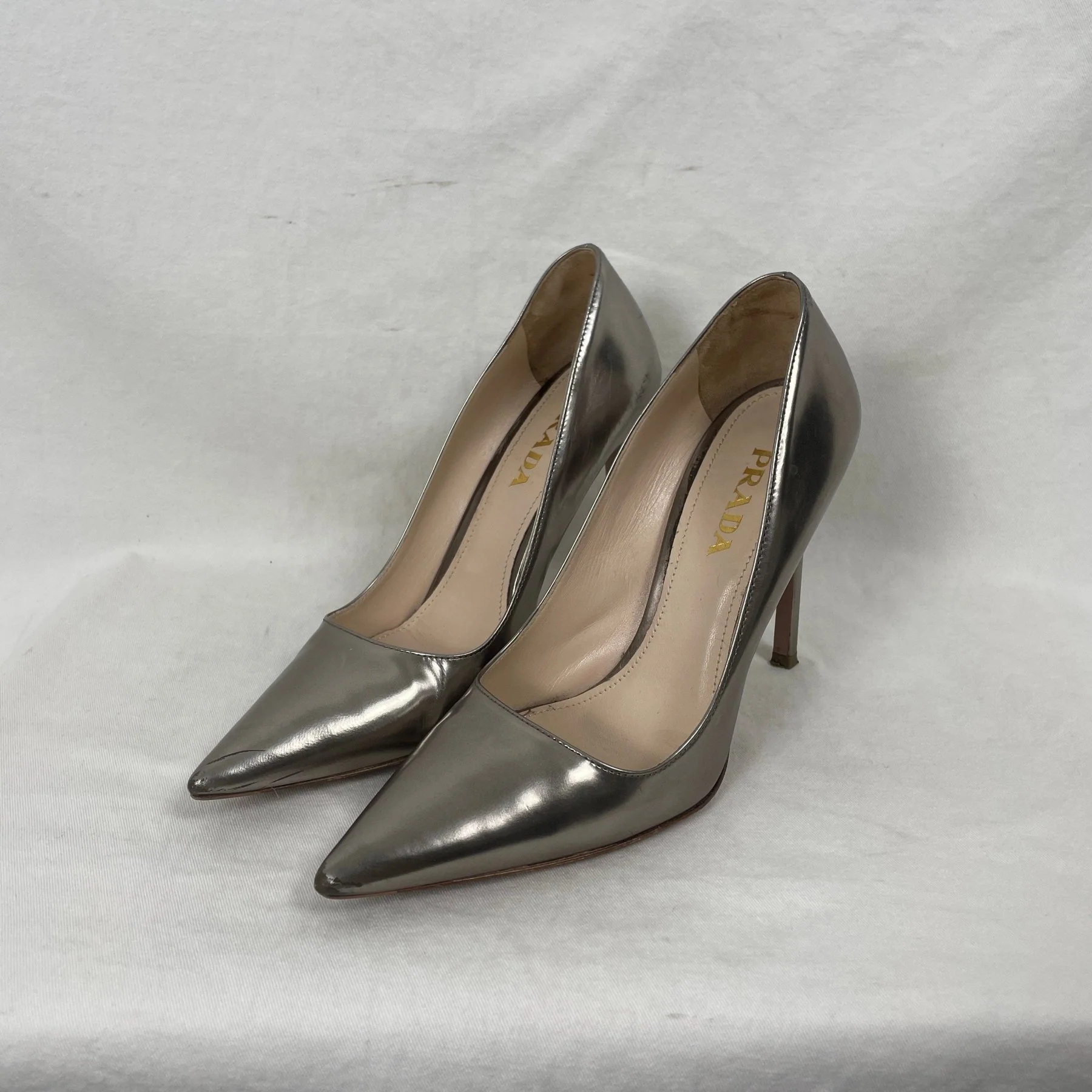 Prada Metallic Silver Heels - Image 3