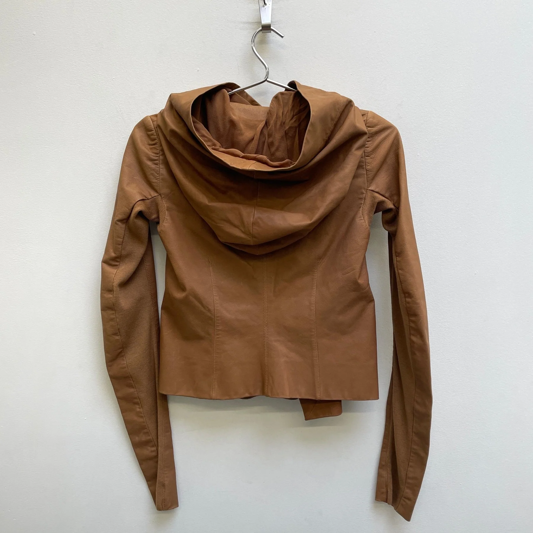 SS13 Rick Owens “ISLAND” Honey Leather Hooded Women’s Biker Jacket - Image 3