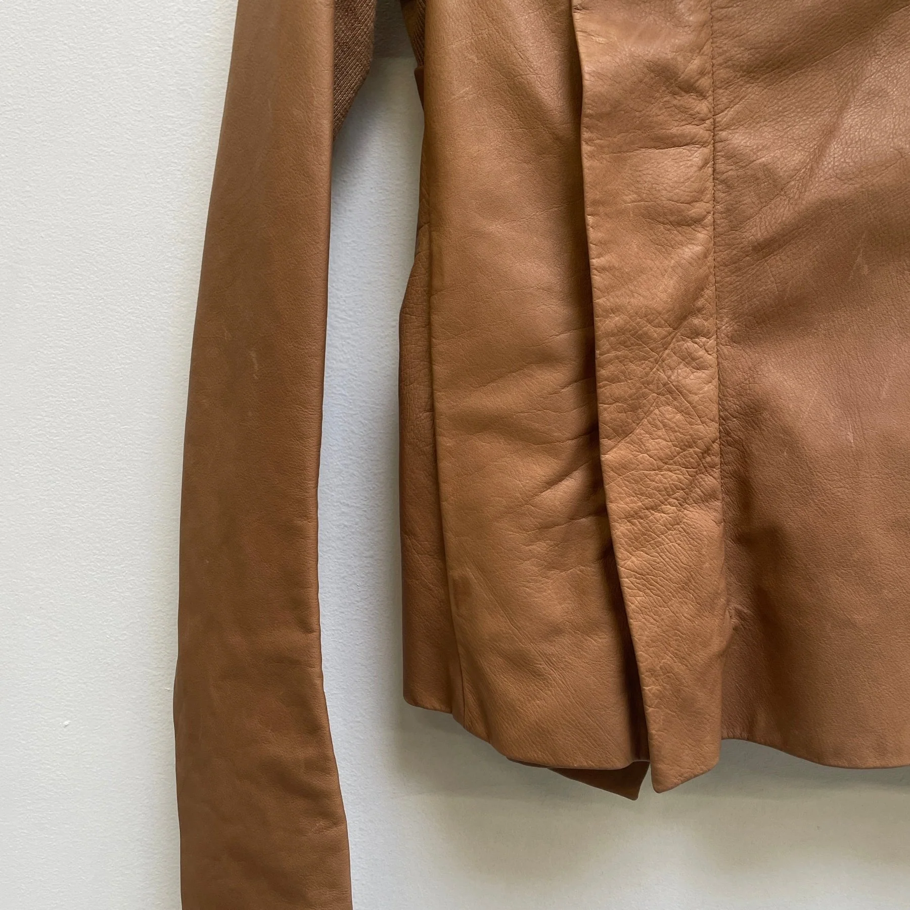 SS13 Rick Owens “ISLAND” Honey Leather Hooded Women’s Biker Jacket - Image 6
