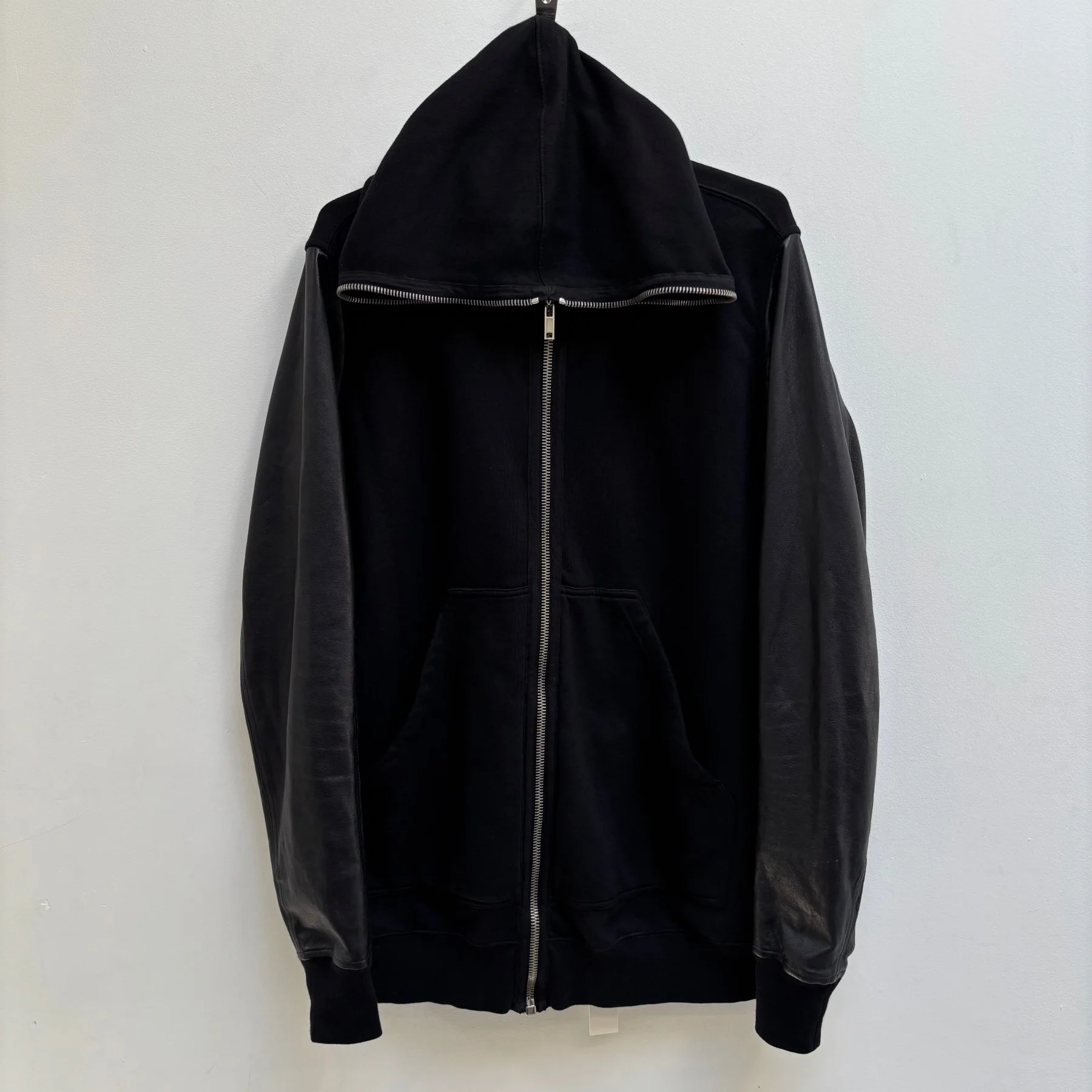 SS15 Rick Owens ‘FAUN’ Leather Sleeve Gimp Zip Up Hoodie