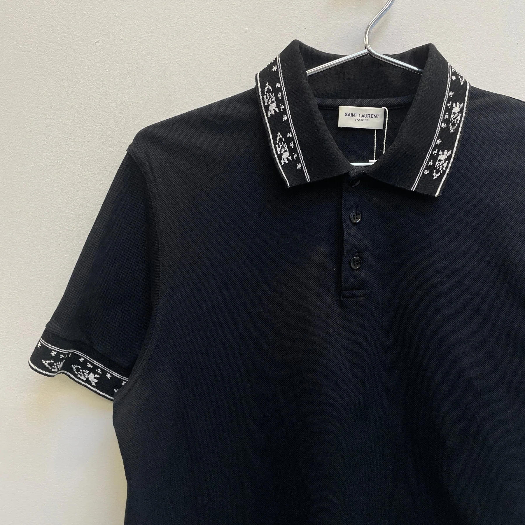 SS17 Saint Laurent Paris Contrast Trim Polo Shirt - Image 4