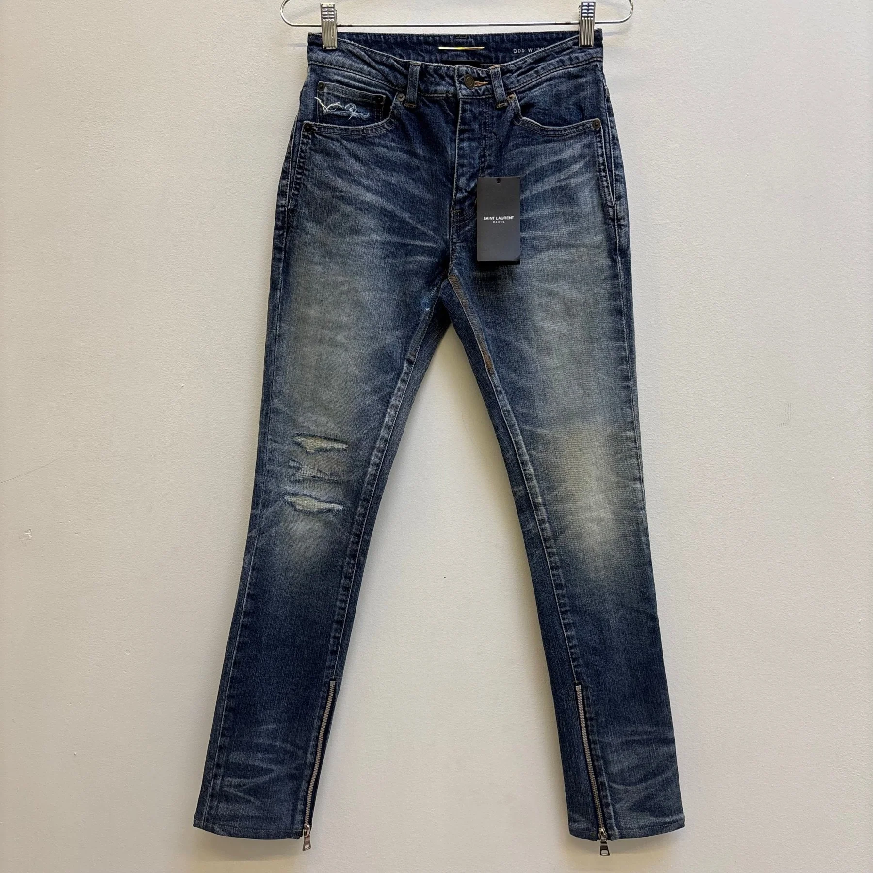 SS18 Yves Saint Laurent Acid Wash Distressed Zip Jeans