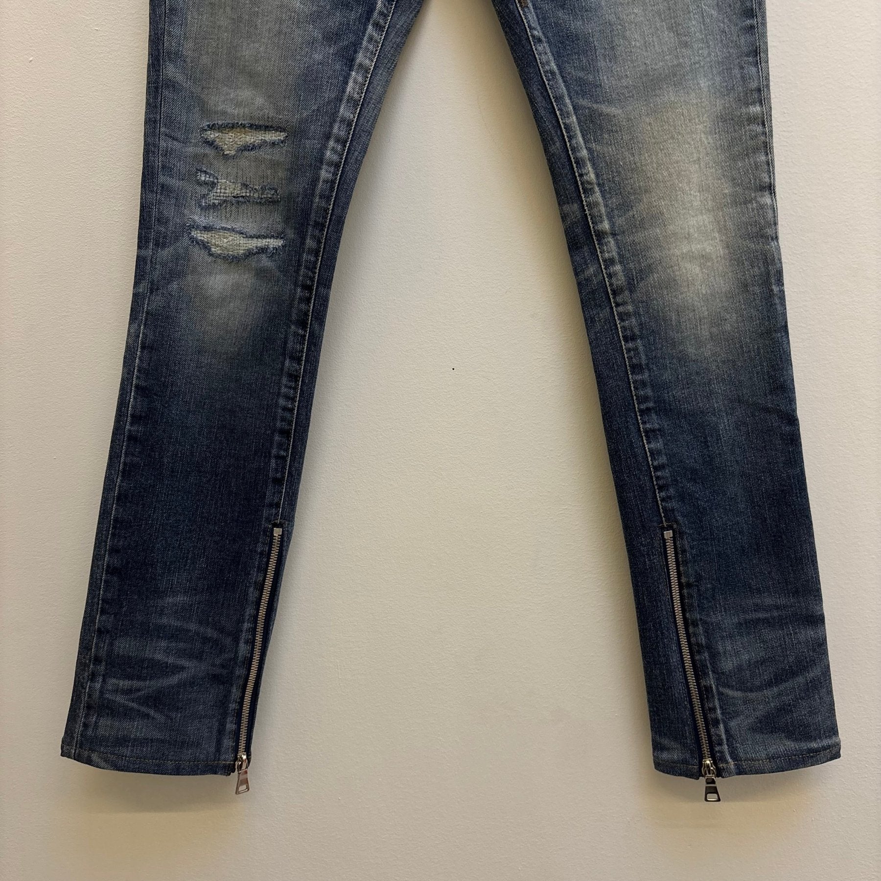 SS18 Yves Saint Laurent Acid Wash Distressed Zip Jeans - Image 4