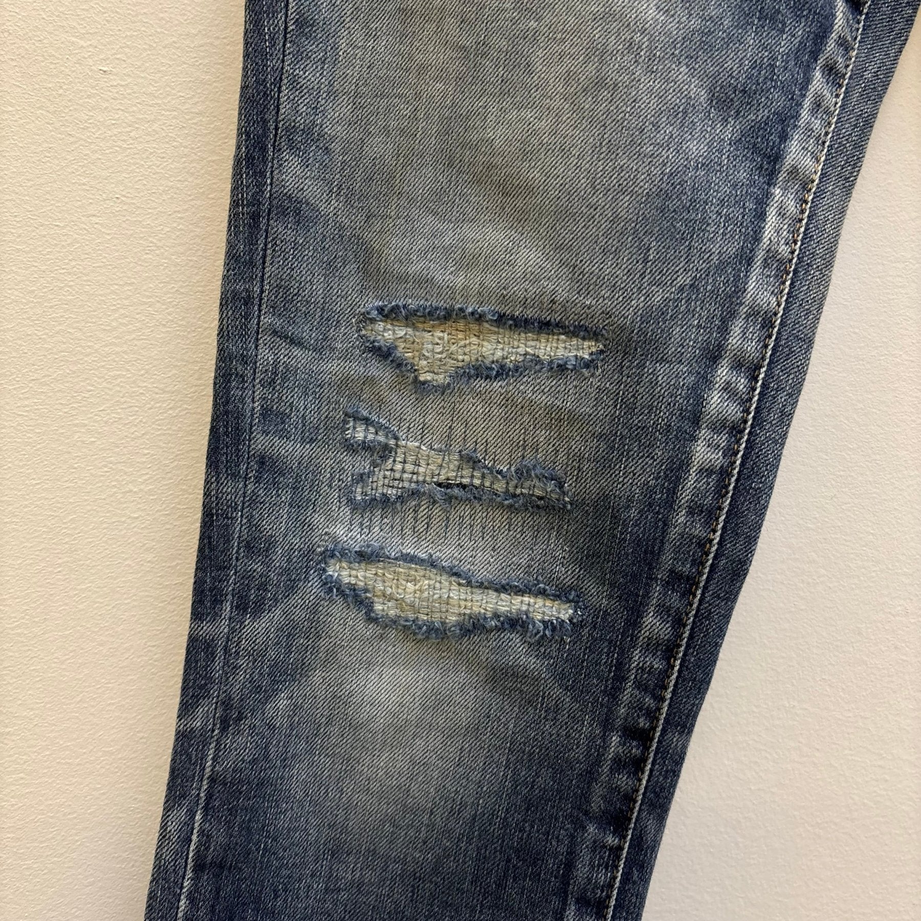 SS18 Yves Saint Laurent Acid Wash Distressed Zip Jeans - Image 6