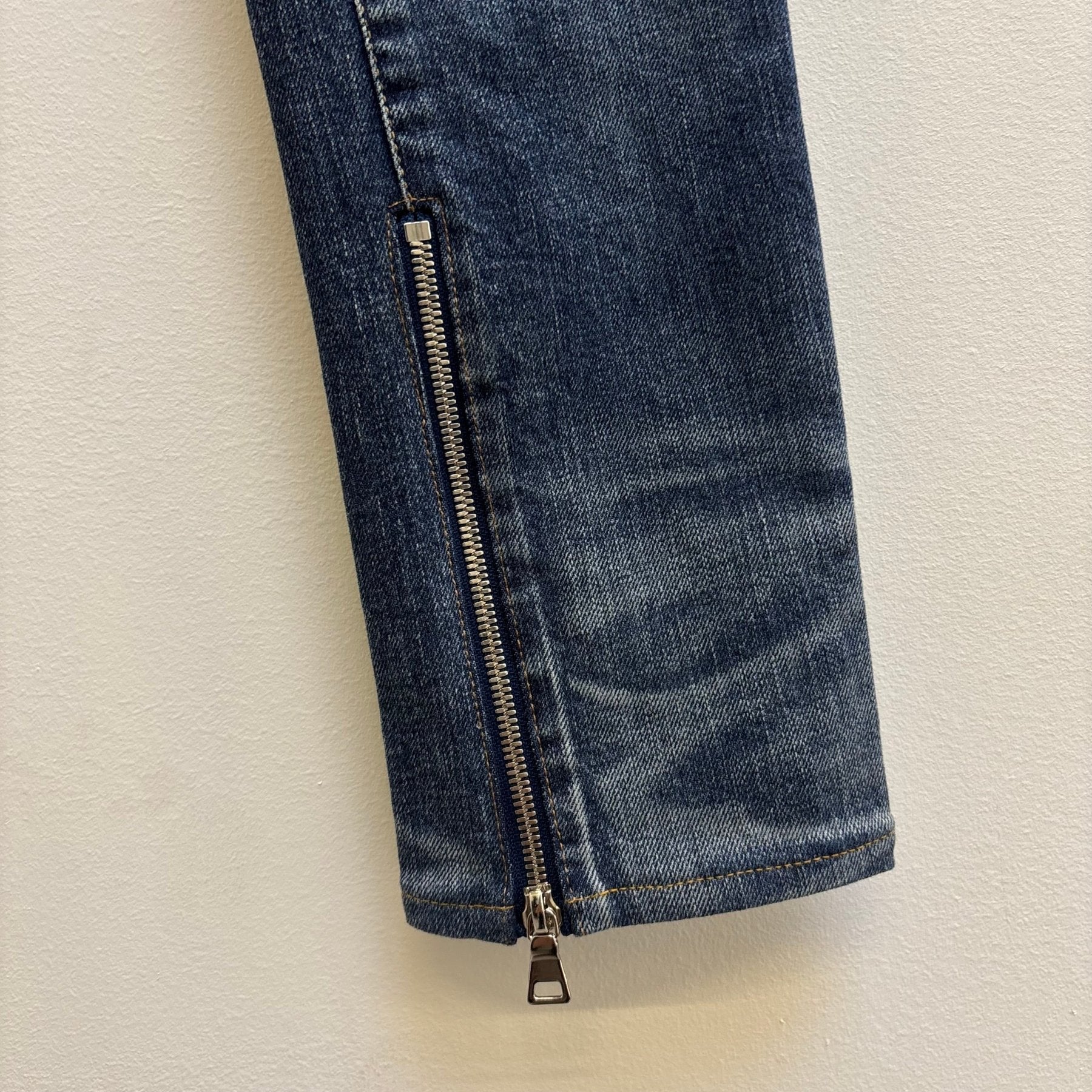 SS18 Yves Saint Laurent Acid Wash Distressed Zip Jeans - Image 8