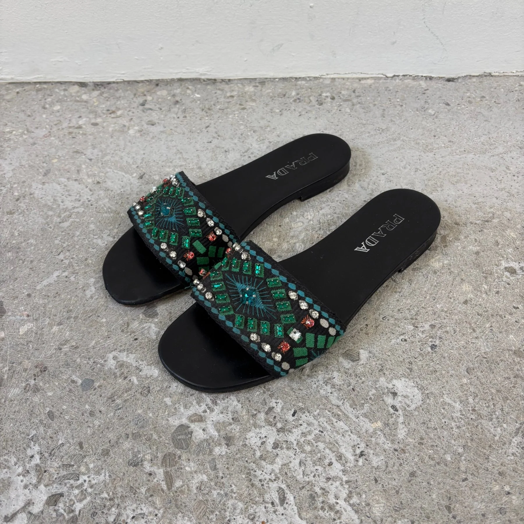 SS20 Prada Printed Crystal Embellished Slides - Image 2