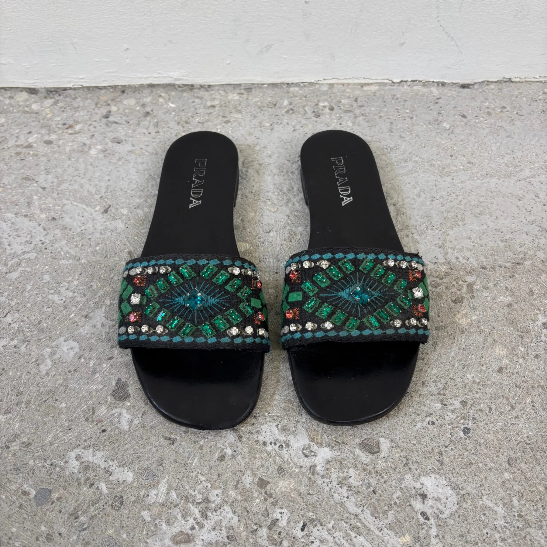 SS20 Prada Printed Crystal Embellished Slides - Image 3