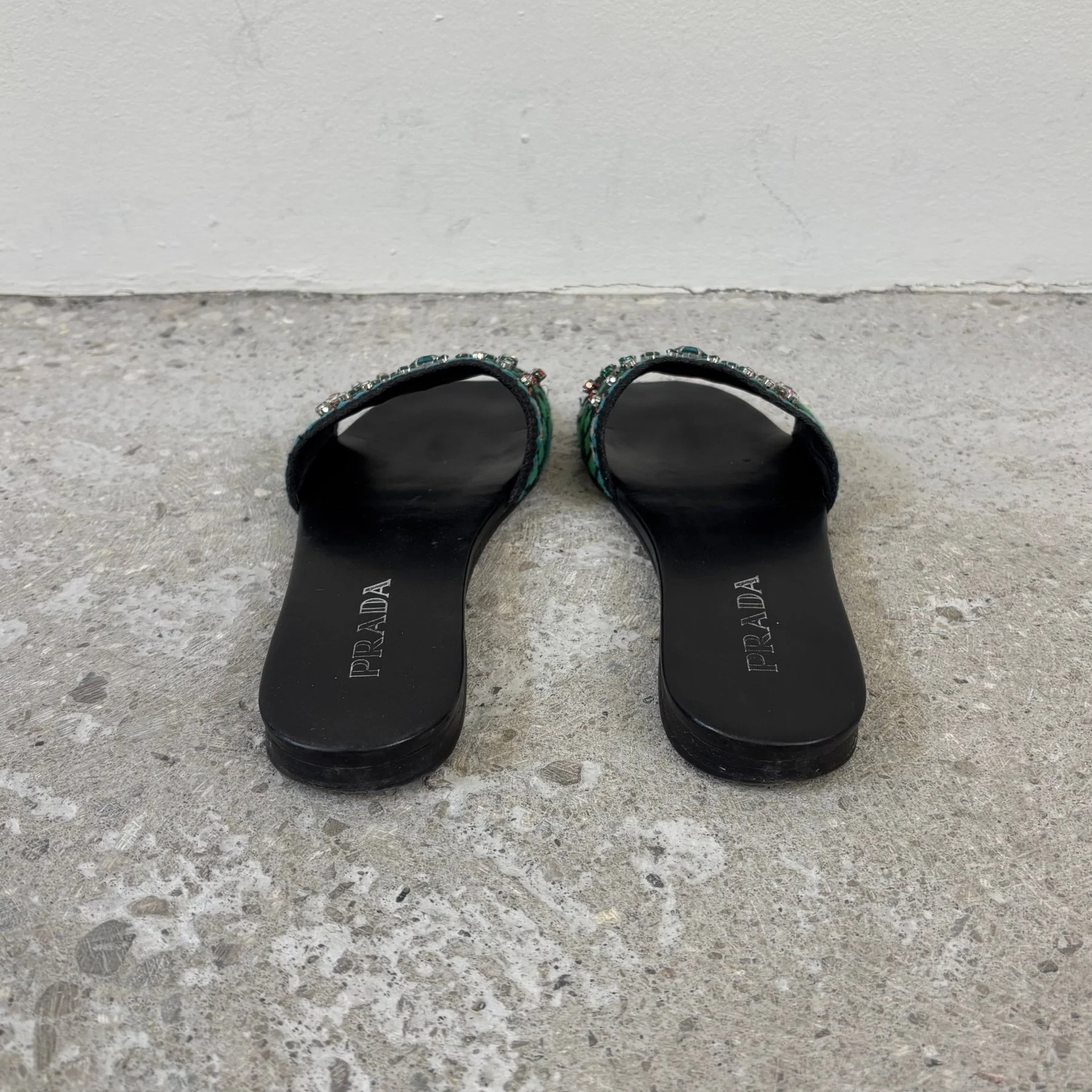 SS20 Prada Printed Crystal Embellished Slides - Image 4