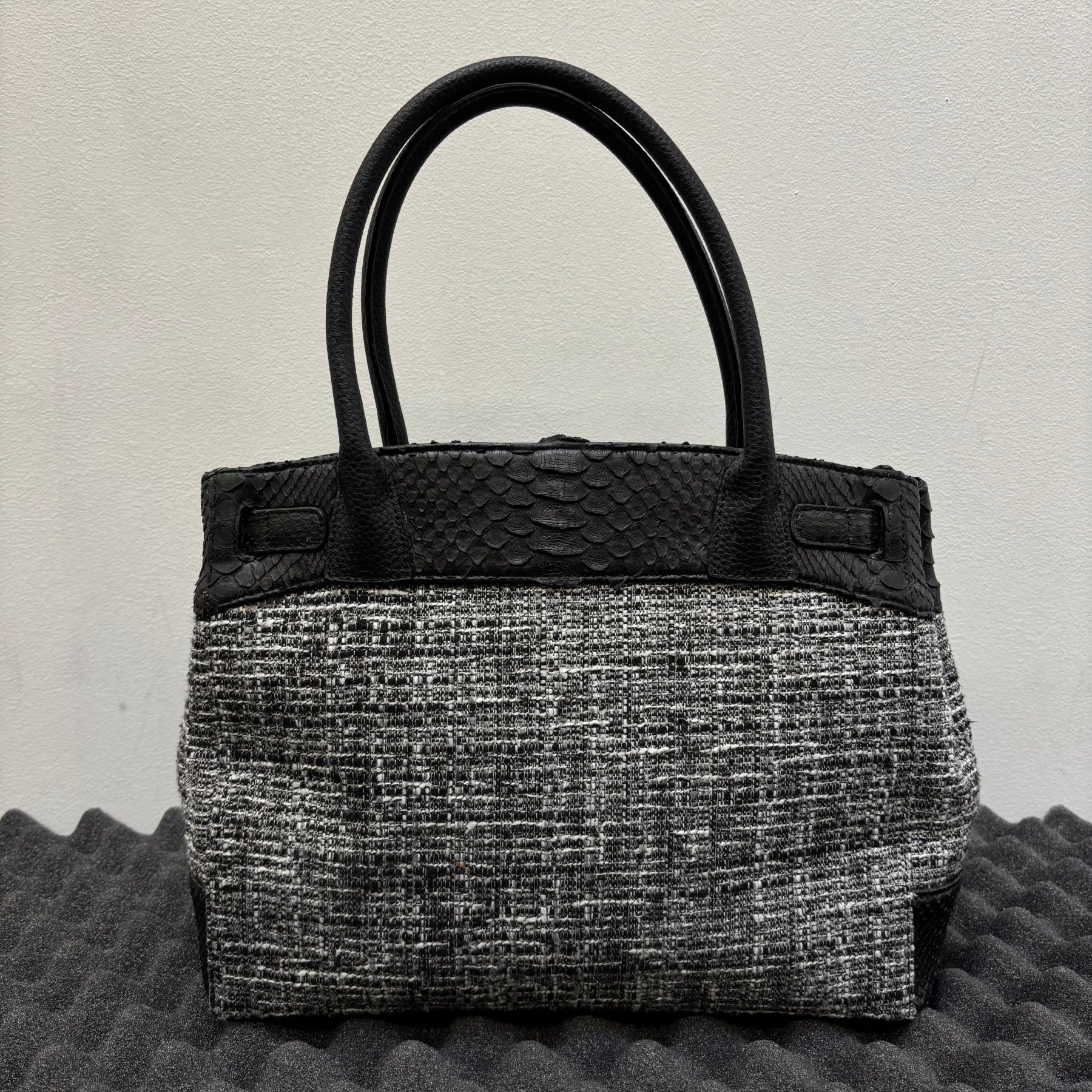 Tweed and Python Leather Firkin Handbag - Image 2