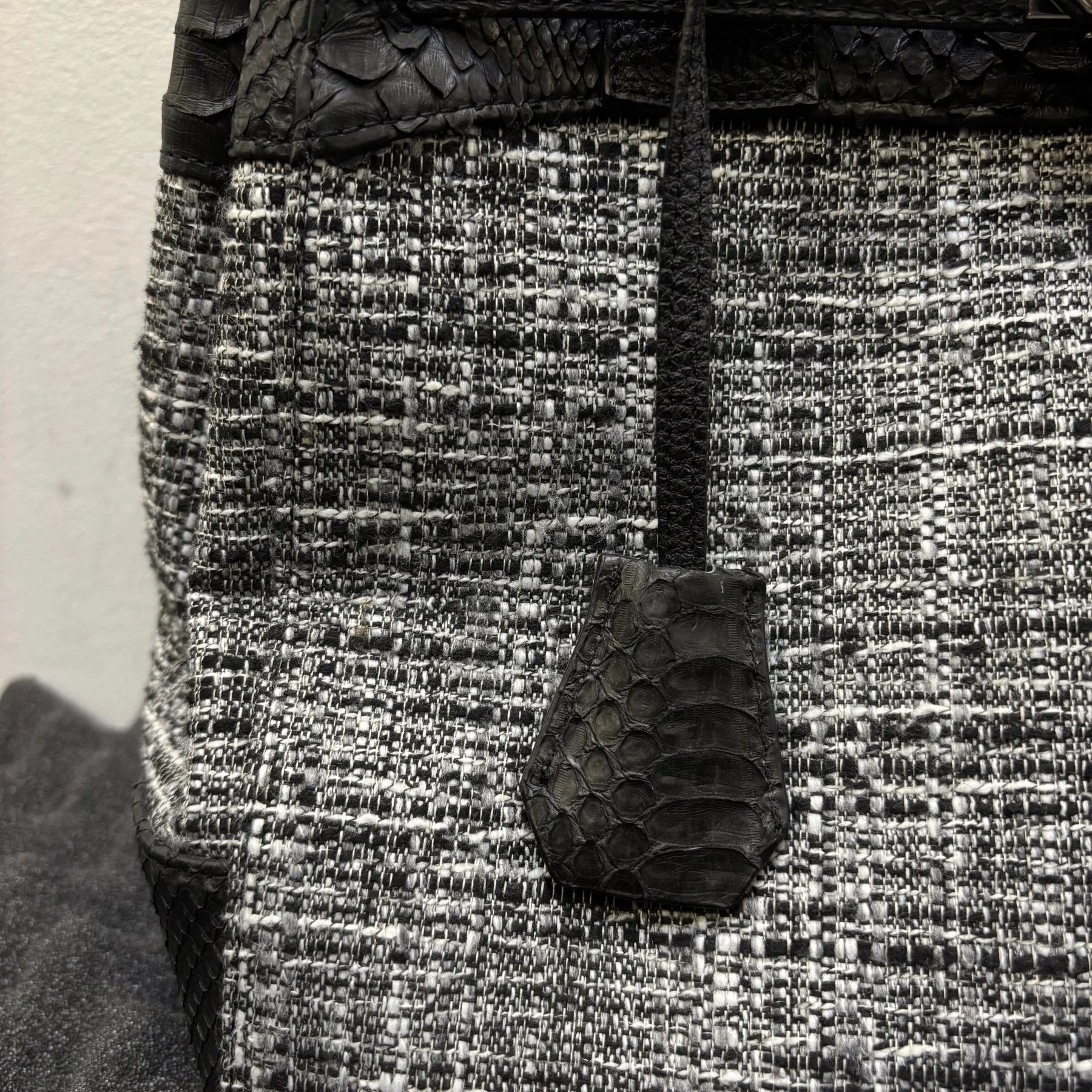 Tweed and Python Leather Firkin Handbag - Image 7